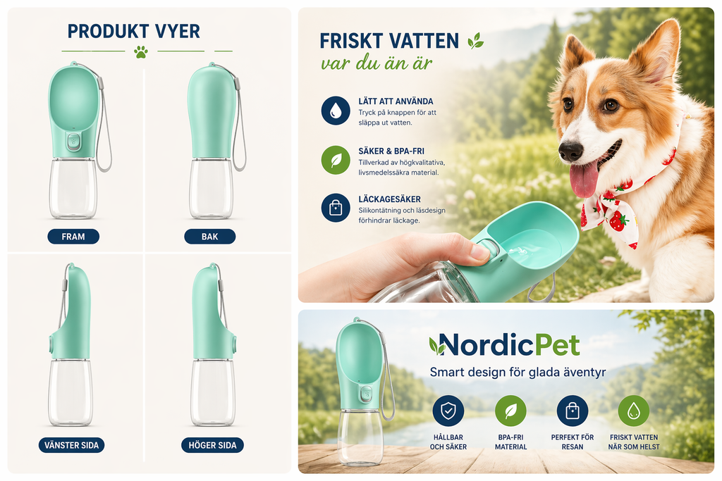 NordicPet Portabel Vattenflaska för Hund – Smart & Läckagesäker