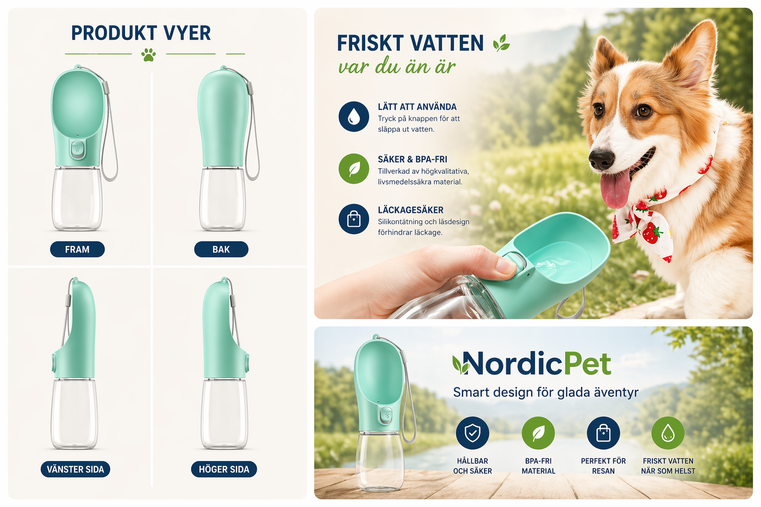 NordicPet Portabel Vattenflaska för Hund – Smart & Läckagesäker